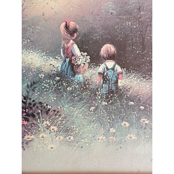 Vintage Andres Orpinas Art Print, Boy and Girl Collecting Flowers Wall Decor - Picture 11 of 16